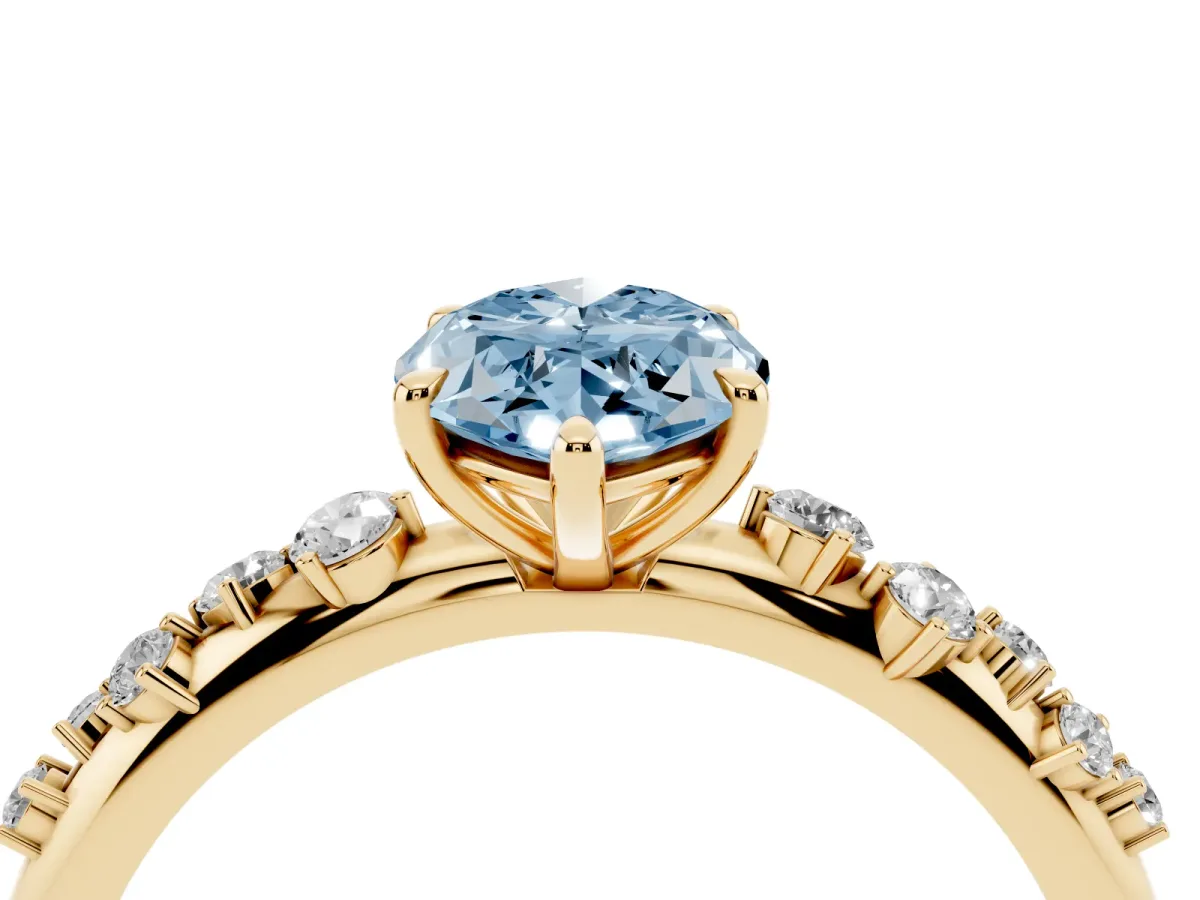 Fancy Blue Marquise Cut Diamond Cluster Prong-Set Solitaire Ring Yellow gold