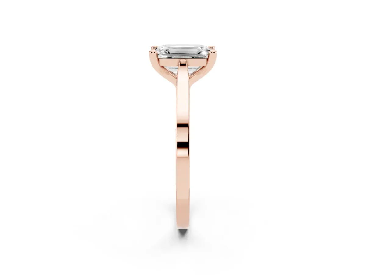 Emerald Cut Solitaire Diamond Ring with Four-Prong Setting and Tapered Band Rose gold