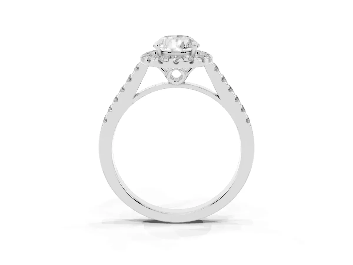 Pear Cut Halo Pavé Diamond Engagement Ring with Four-Prong Setting Silver