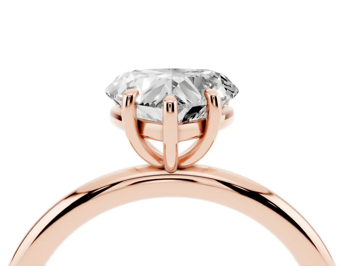 Heart Cut Solitaire Diamond Ring with Four-Prong Setting on a Plain Band Rose gold