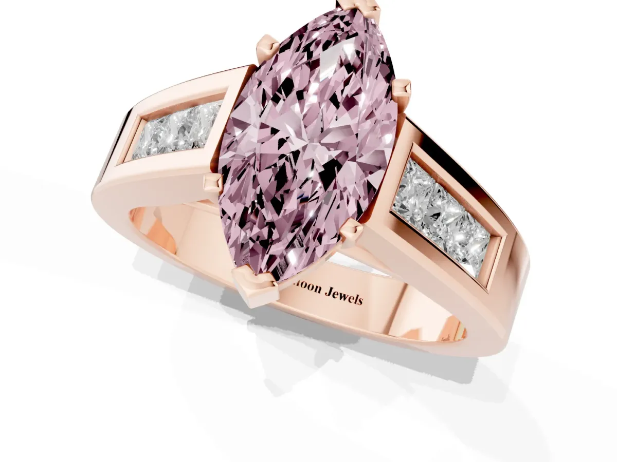 Fancy Pink Marquise Cut Cut Channel Set Solitaire Ring with Four-Prong Setting Rose gold