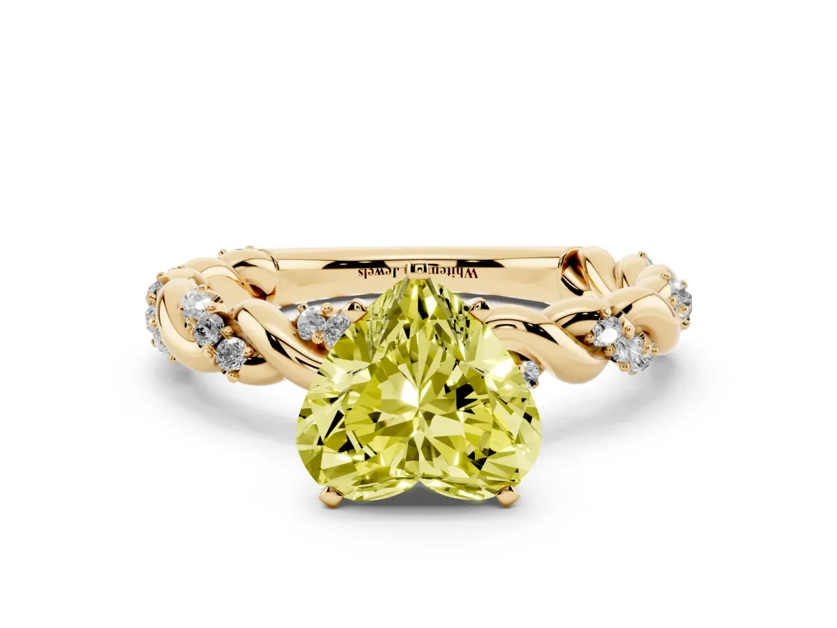 Fancy Yellow Heart Cut Diamond Solitaire Ring with Twisted Band and Pavé Accents Yellow gold