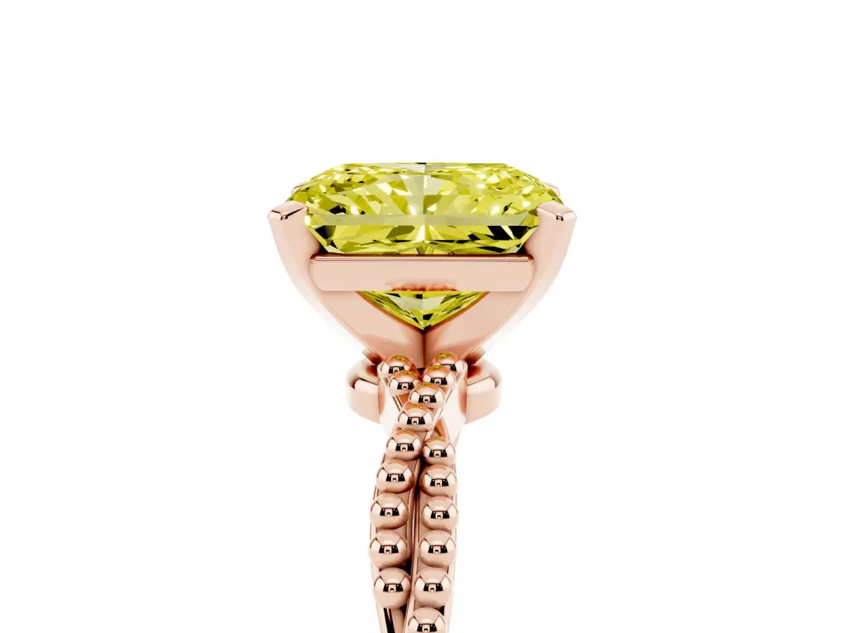 Fancy Yellow Radiant Cut Solitaire Twisted Band with Bead Prong Setting Rose gold