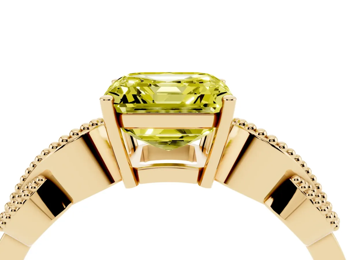 Fancy Yellow Asscher Cut Solitaire Milgrain Leaf Band with Prong Setting Yellow gold