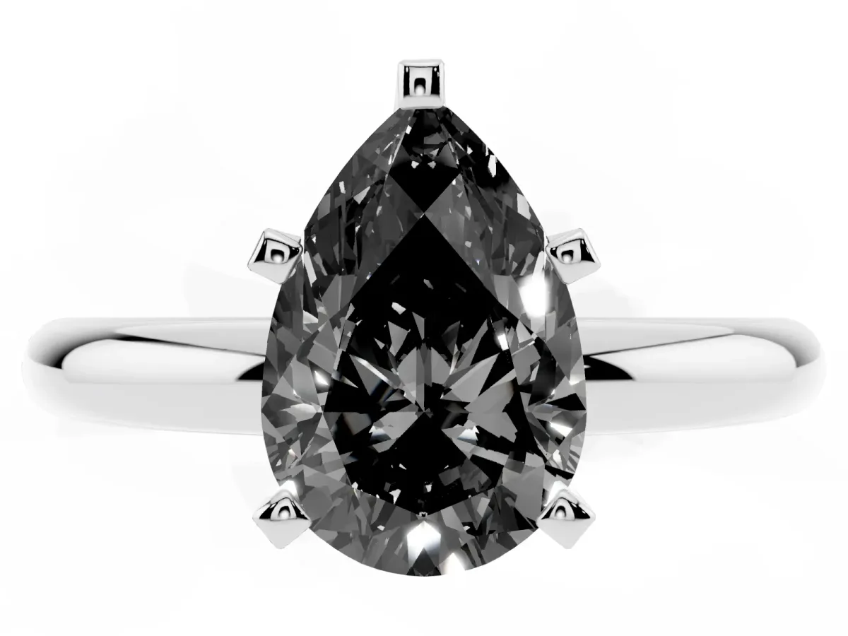 Fancy Black Pear Cut Diamond Solitaire Engagement Ring with Round Band and Four-Prong Setting Platinum
