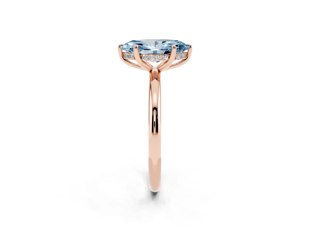 Fancy Blue Marquise Cut Diamond Solitaire Ring with Thin Band and Four-Prong Setting Rose gold