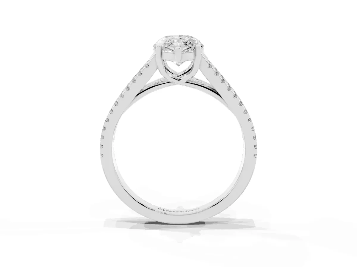 Marquise Cut Diamond Solitaire Engagement Ring with Split Shank Pavé Band Silver