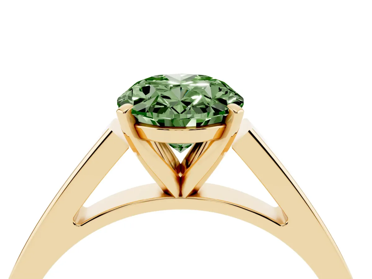 Fancy Green Oval Cut Solitaire Engagement Ring with Four-Prong Setting and Tapered Band Yellow gold