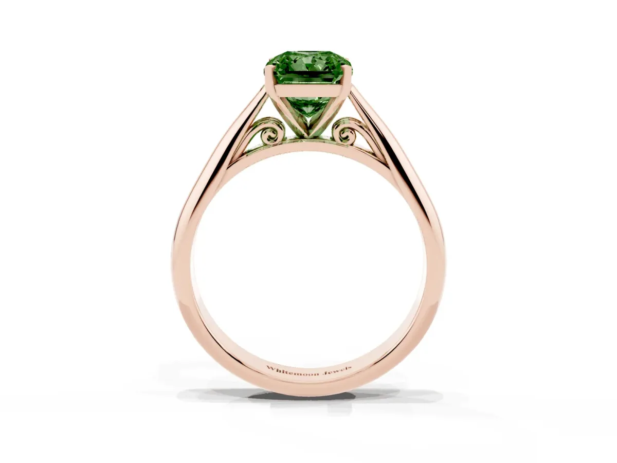Fancy Green Radiant Cut Diamond Solitaire Engagement Ring with Cathedral Setting and Four-Prong Mount Rose gold