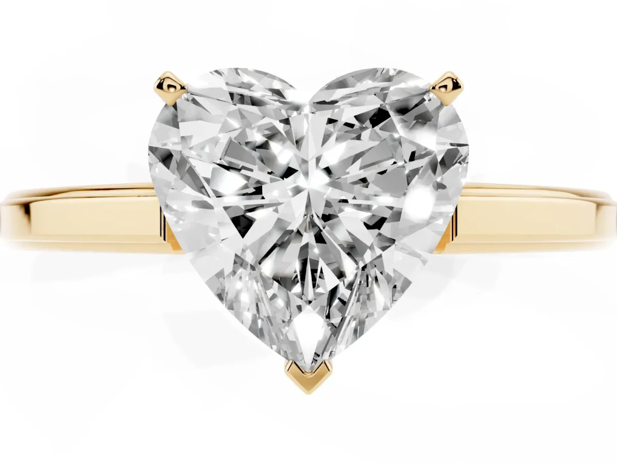 Heart Cut Solitaire Diamond Ring with Four-Prong Setting and Classic Band Yellow gold