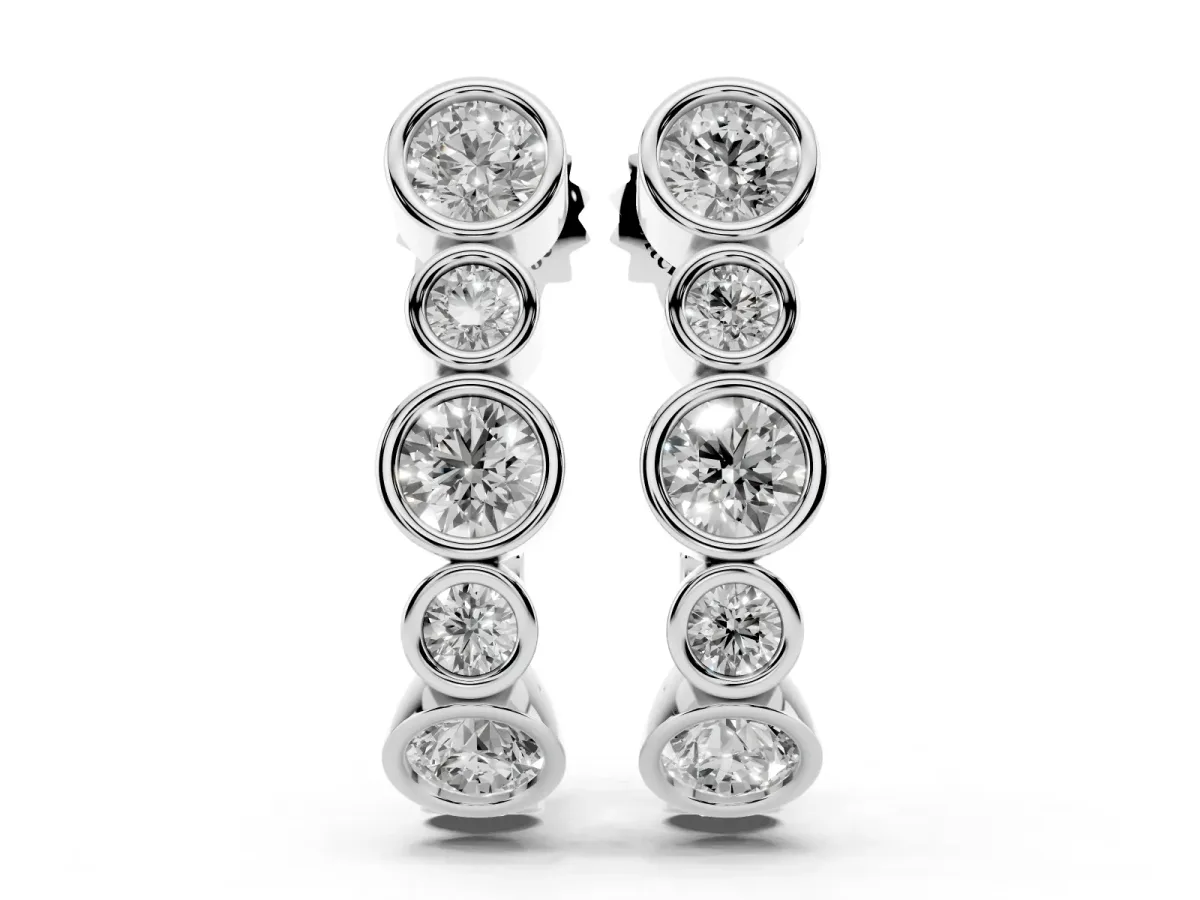 Bezel Set Round Diamond Hoop Earrings Silver