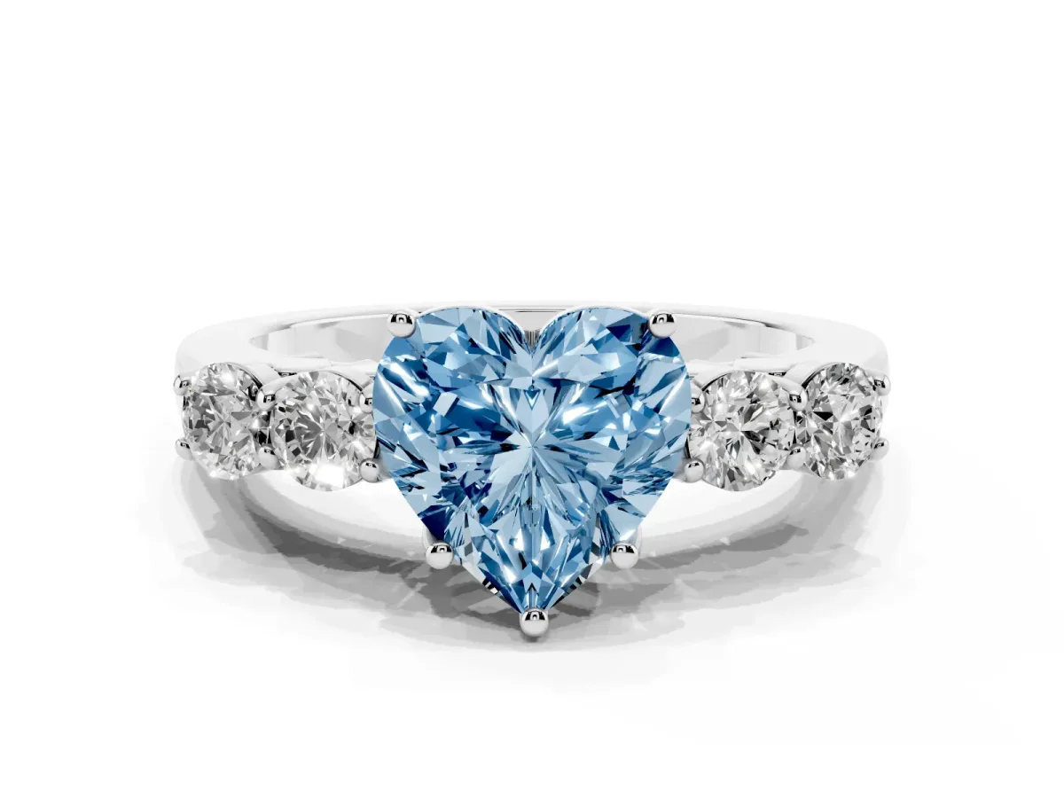 Fancy Blue Heart Cut Cut Diamond Five-Stone Prong Set White Gold Ring Platinum