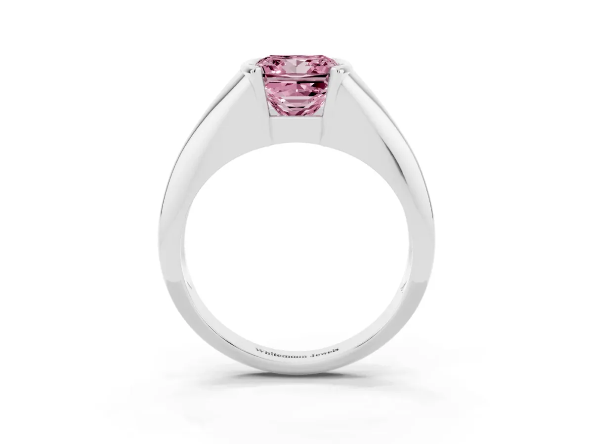 Fancy Pink Princess Cut Solitaire Tension Set Diamond Ring Platinum
