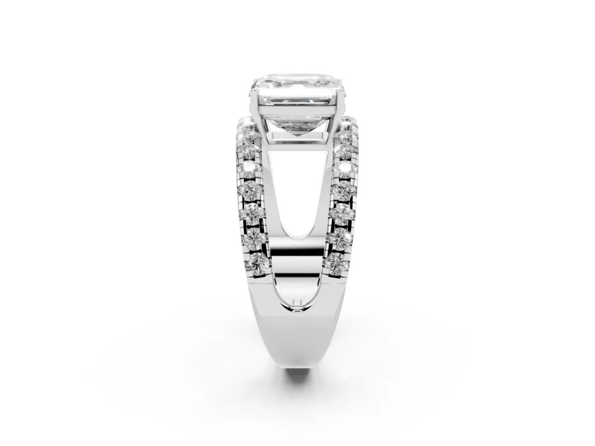 Asscher Cut Solitaire Split Shank Pave Diamond Ring Platinum