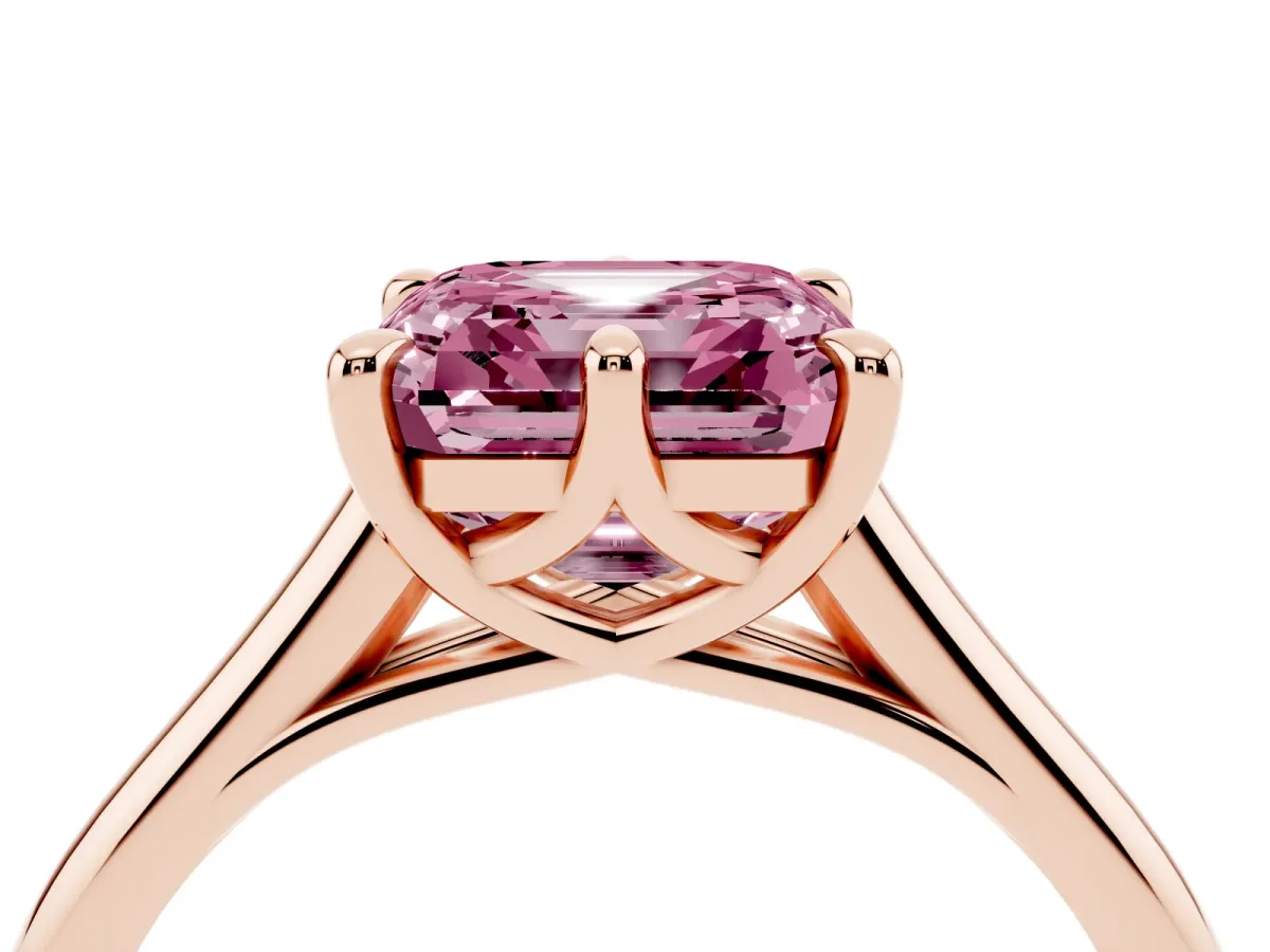 Fancy Pink Asscher Cut Solitaire Engagement Ring with Six-Prong Setting and Classic Band Rose gold