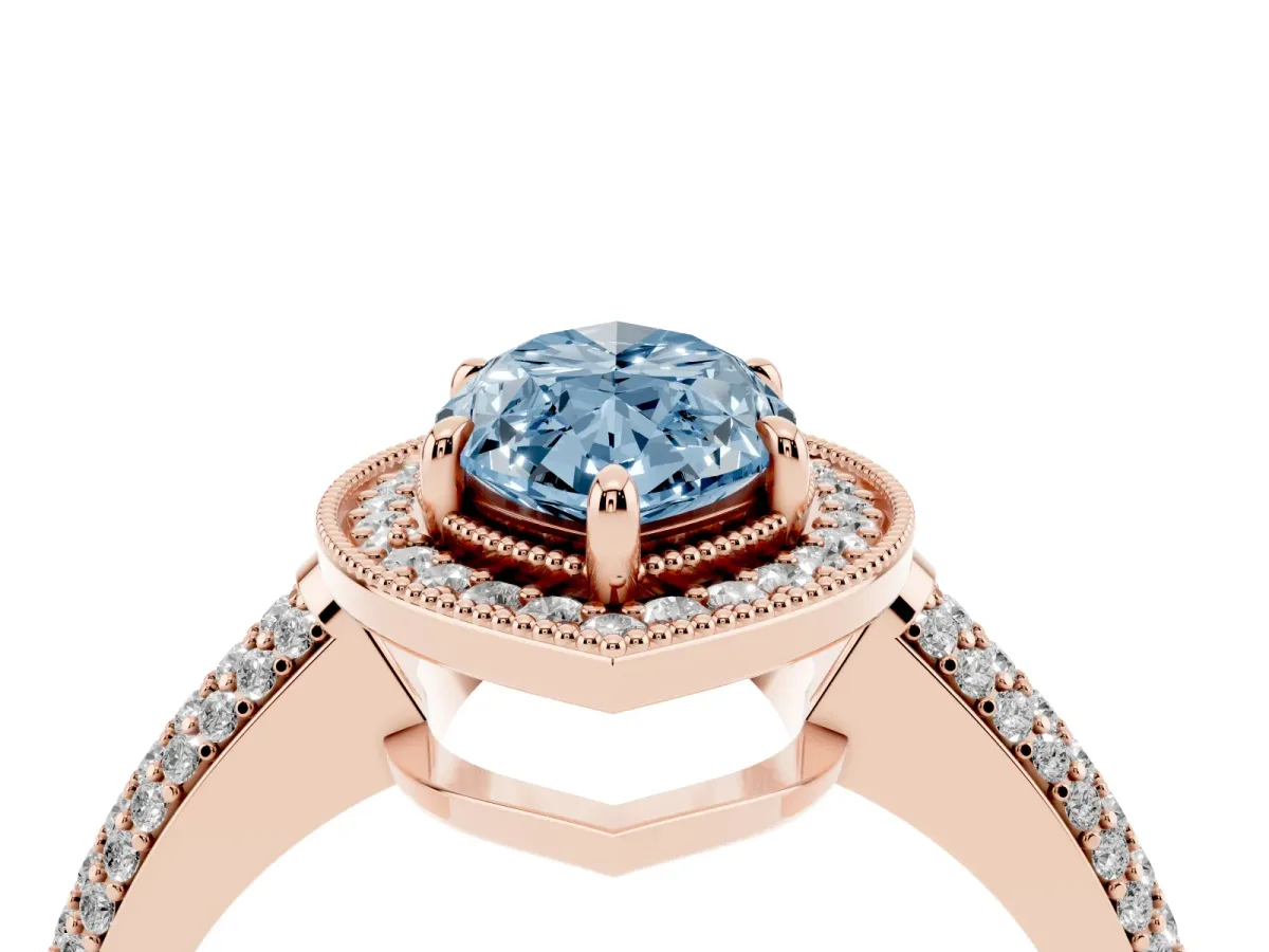 Fancy Blue Marquise Cut Cut Halo Diamond Pave Band with Four-Prong Setting Rose gold