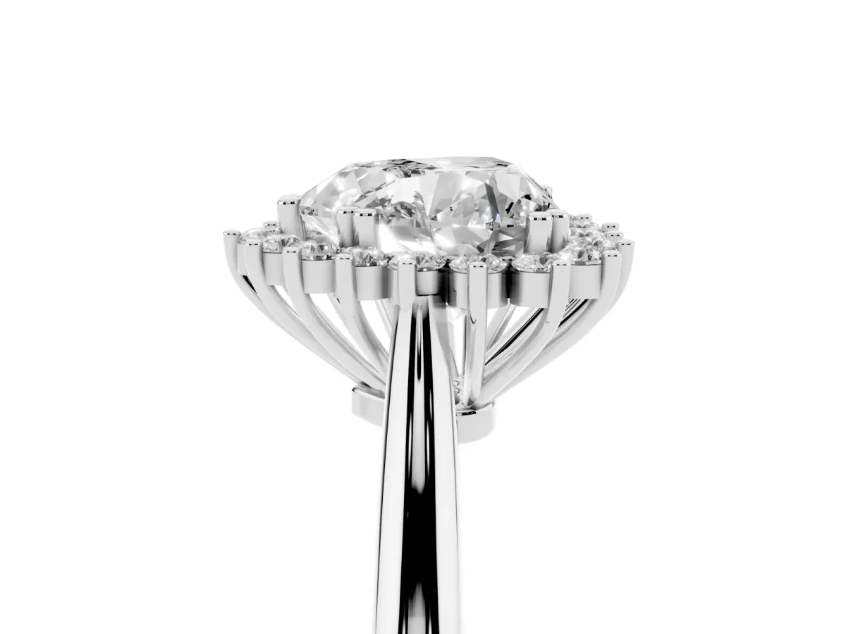 Heart Cut Cut Diamond Halo Ring with Solitaire Band and Prong Setting Silver