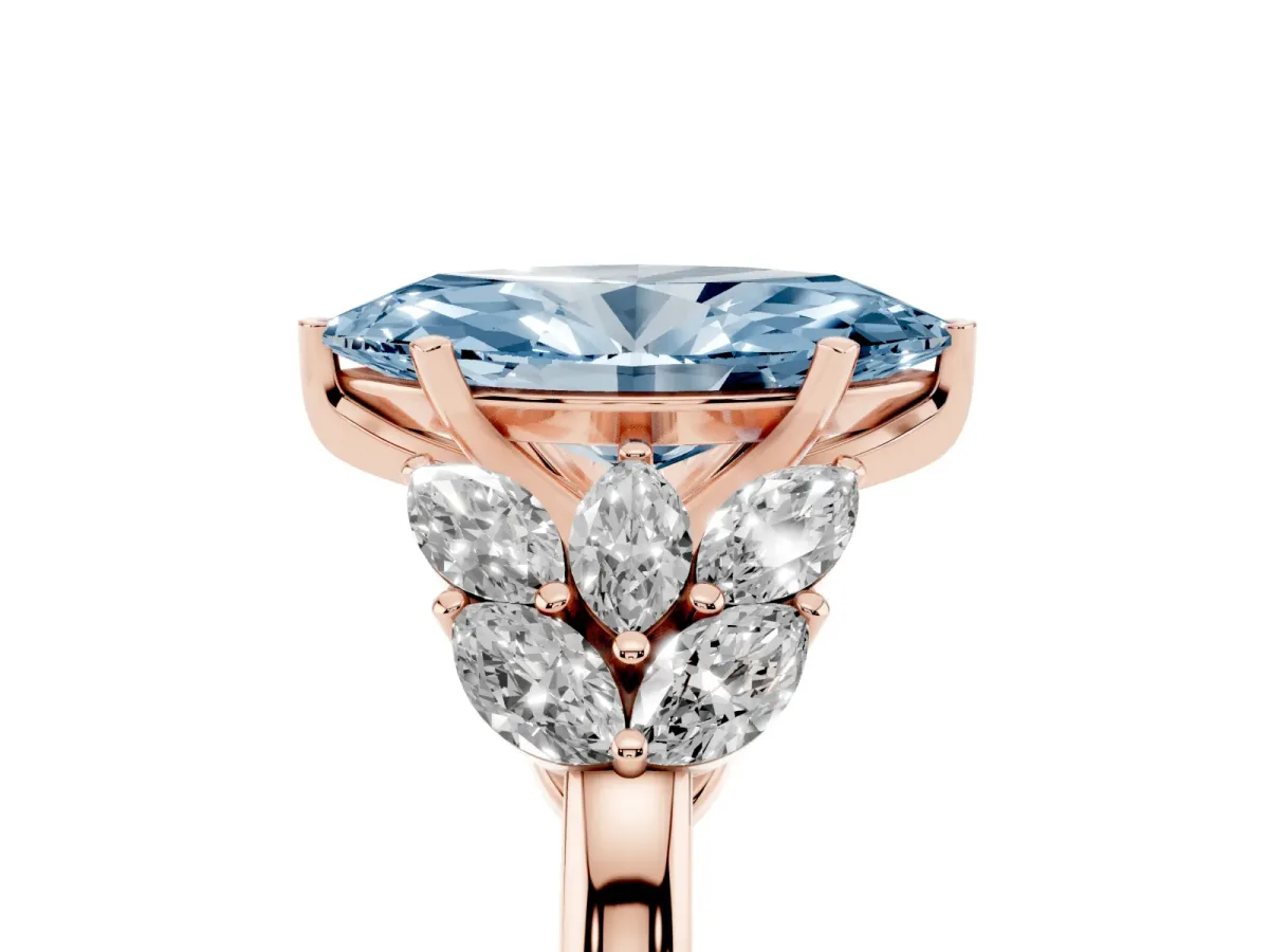 Fancy Blue Marquise Cut Diamond Cluster Leaf Design Ring with Prong Setting Rose gold