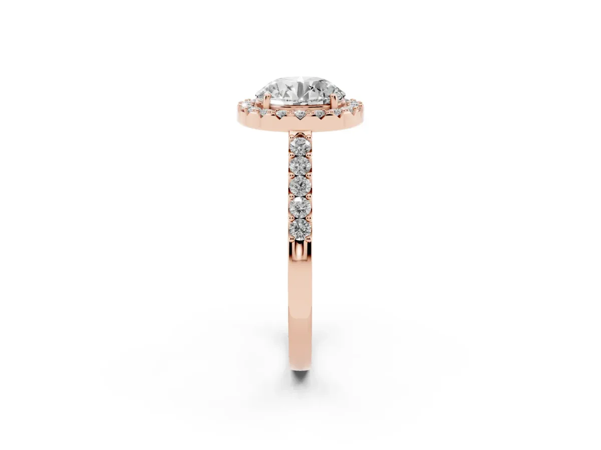 Round Cut Halo Diamond Pavé Solitaire Ring Rose gold