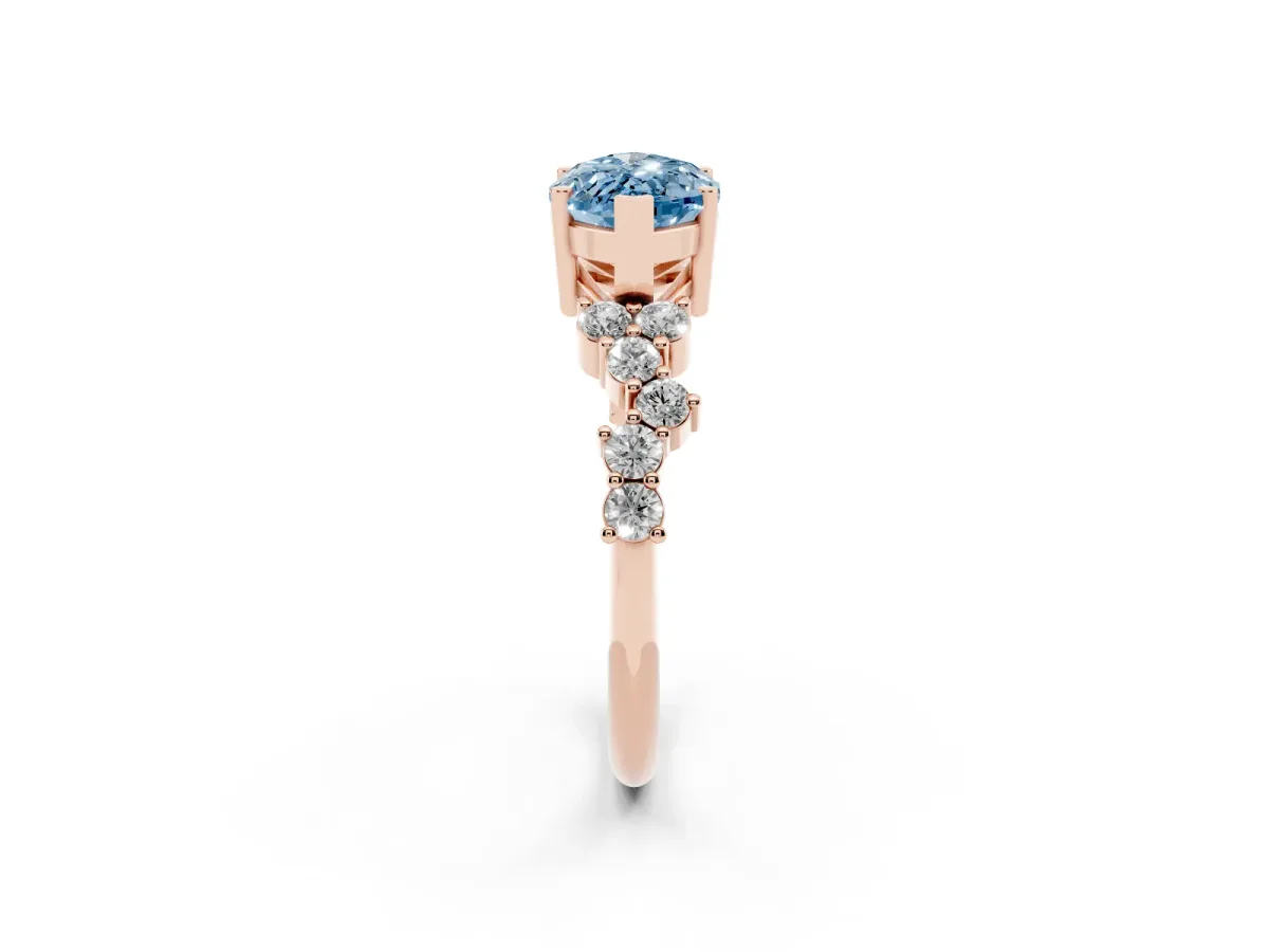 Fancy Blue Marquise Cut Diamond Scattered Round Accent Ring with Prong Setting Rose gold