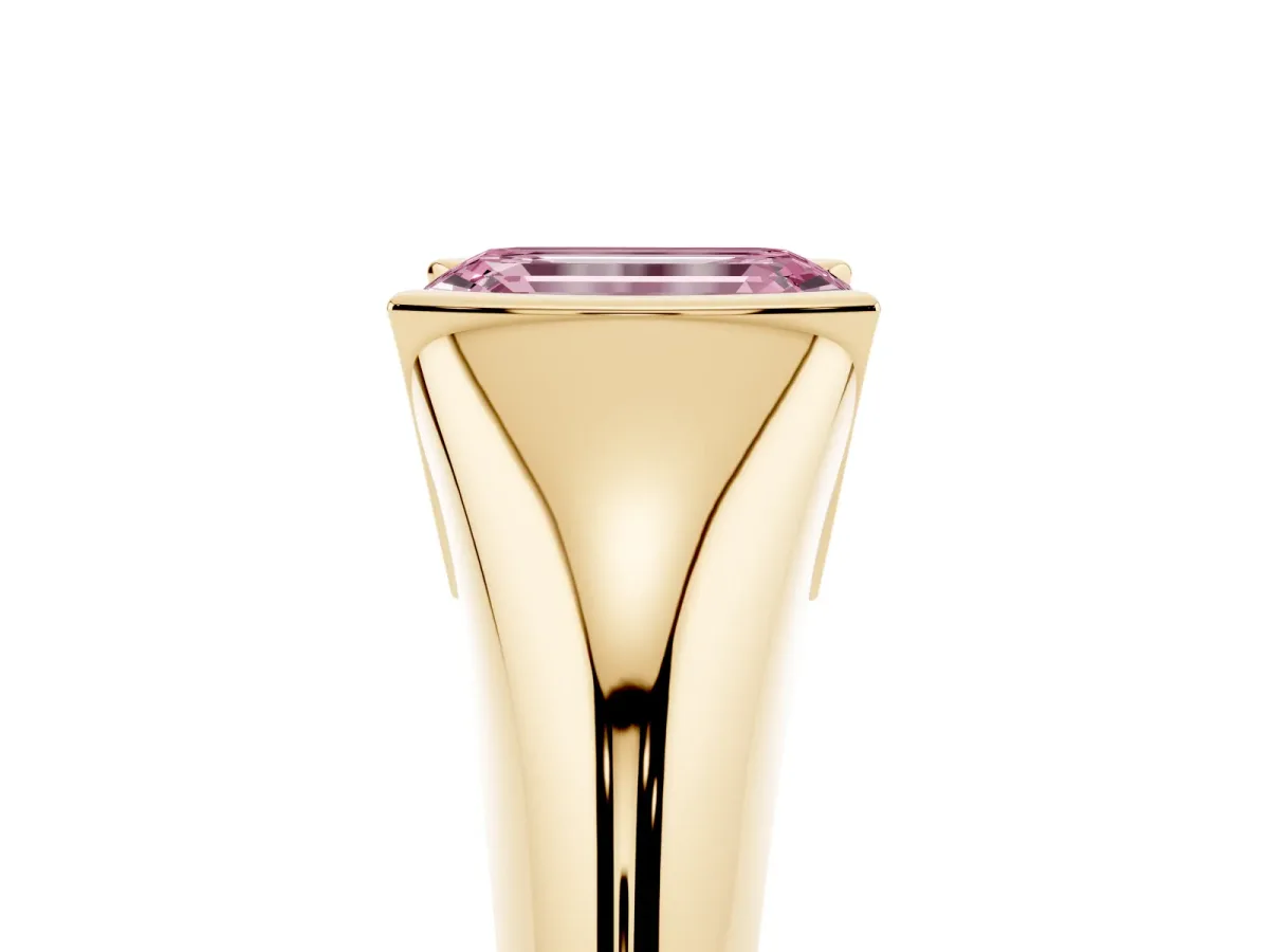 Fancy Pink Emerald Cut Solitaire Tension Set Diamond Ring Yellow gold