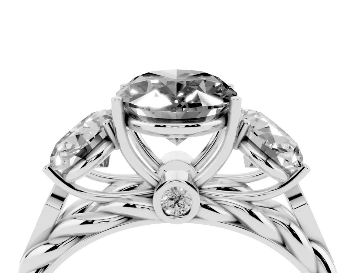 Fancy Black Three-Stone Oval Cut Diamond Braided Band Ring with Four-Prong Setting Silver