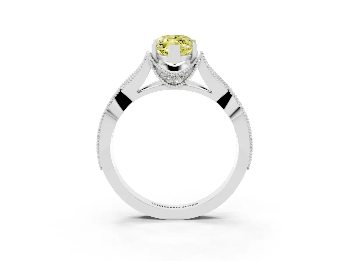 Fancy Yellow Marquise Cut Cut Diamond Twisted Band with Milgrain Pave Setting and Four-Prong Setting Silver