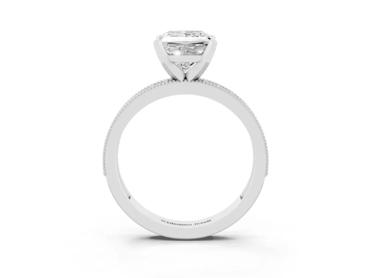 Princess Cut Diamond Milgrain Pavé Engagement Ring with Four-Prong Setting Platinum