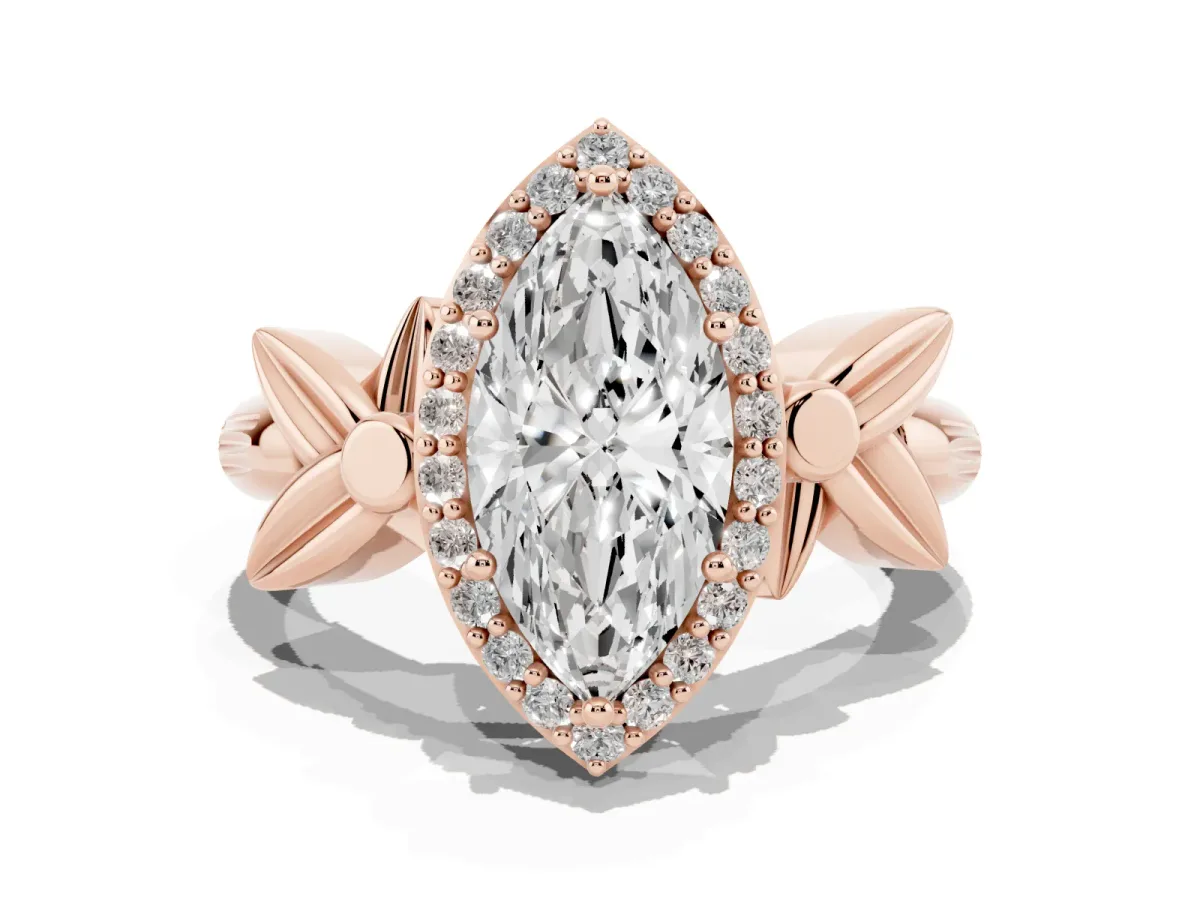 Marquise Cut Halo Diamond Floral Band with Four-Prong Setting Rose gold