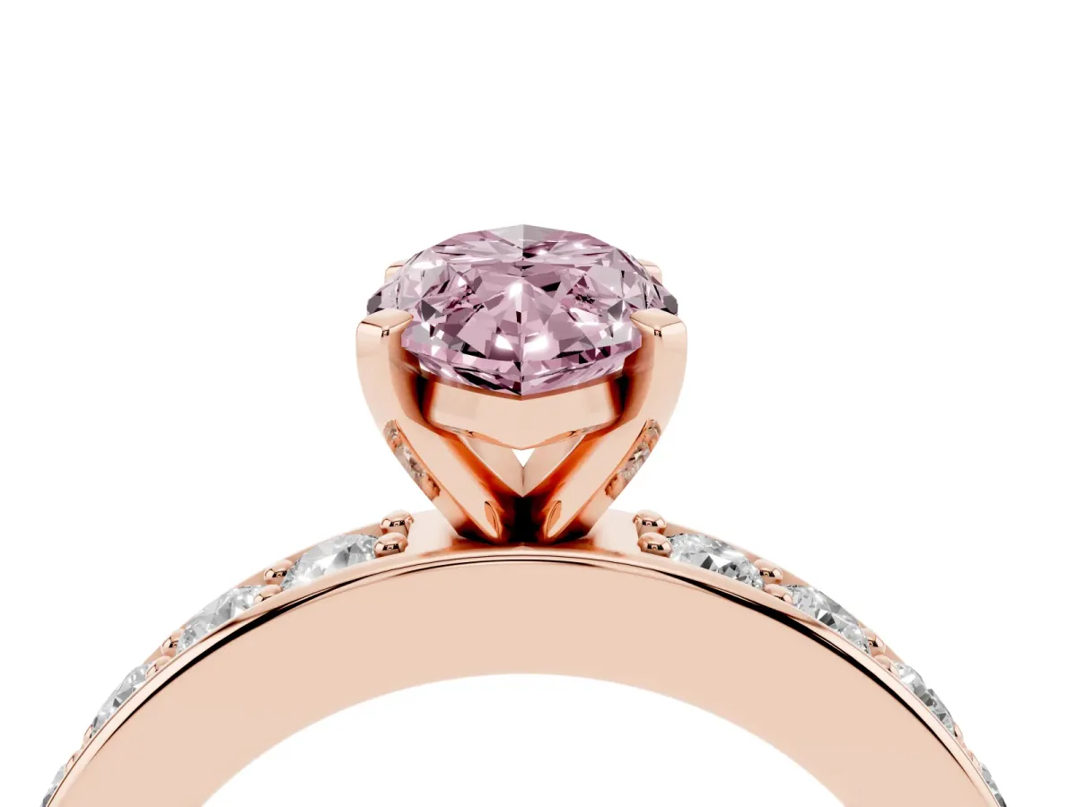 Fancy Pink Marquise Cut Diamond Engagement Ring with Channel Set Round Band and Prong Setting Rose gold