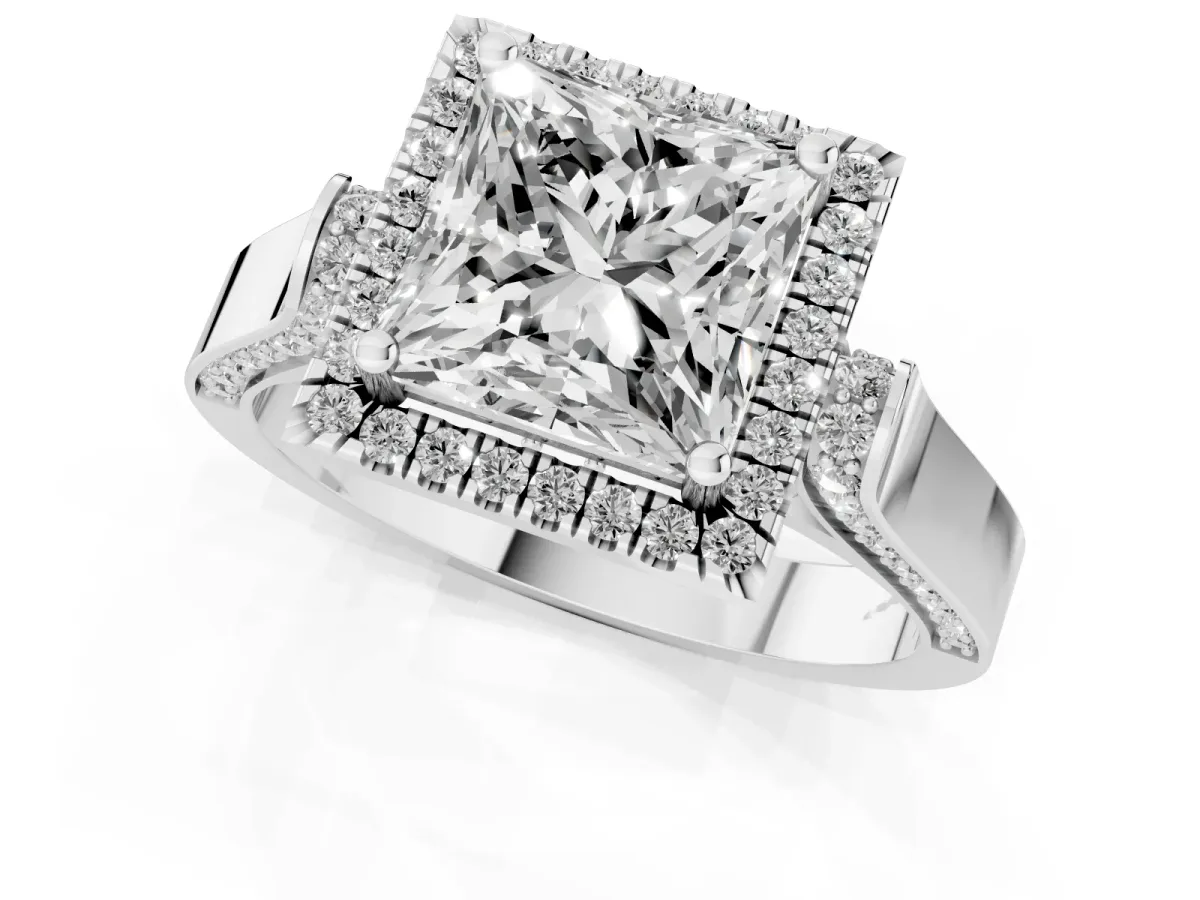 Princess Cut Halo Round Diamond Twist Band with Four-Prong Setting Silver