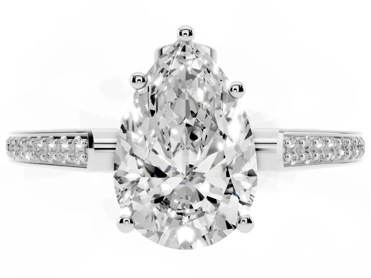 Pear Cut Cut Cathedral Pave Diamond Engagement Ring with Six-Prong Setting Silver