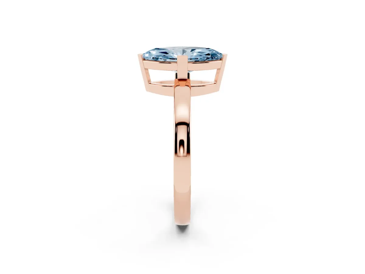 Fancy Blue Marquise Cut Cut Solitaire Ring with Four-Prong Setting and Classic Band Rose gold