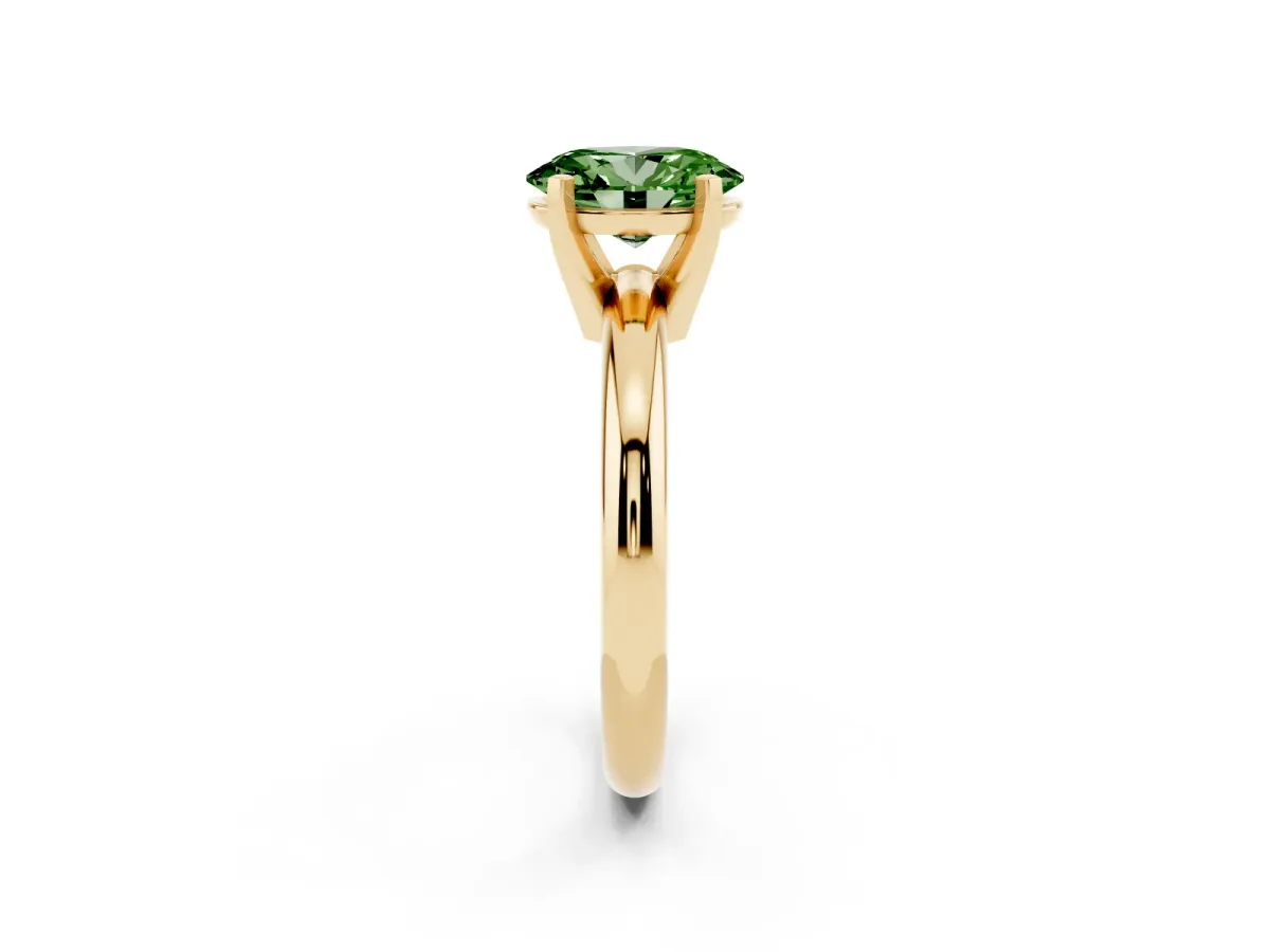 Fancy Green Oval Cut Diamond Solitaire Engagement Ring with Round Band and Four-Prong Setting Yellow gold