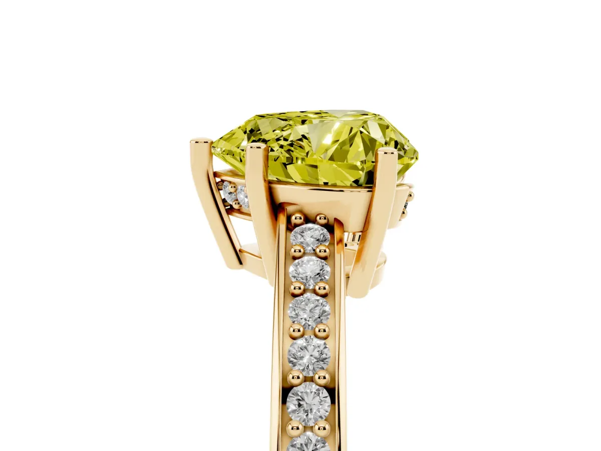 Fancy Yellow Heart Cut Solitaire Pavé Band Prong Setting Ring Yellow gold