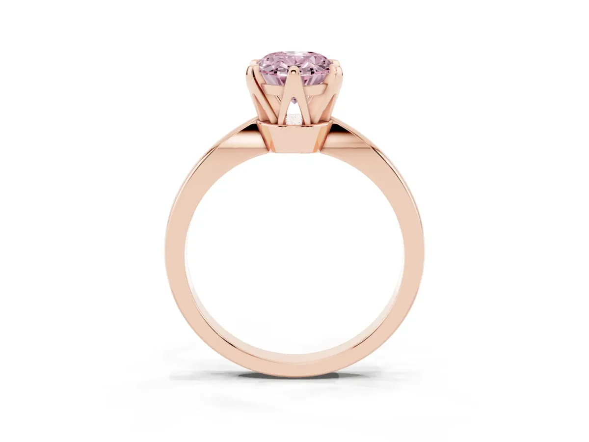 Fancy Pink Oval Cut Solitaire Engagement Ring with Six-Prong Setting and Tapered Band Rose gold