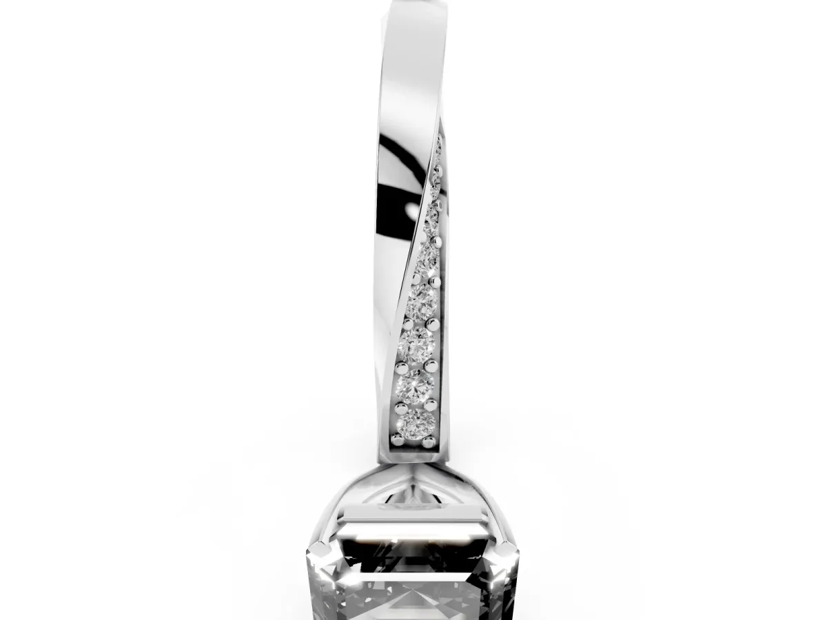 Fancy Black Asscher Cut Diamond Engagement Ring with Side Stone Accents and Four-Prong Setting Platinum