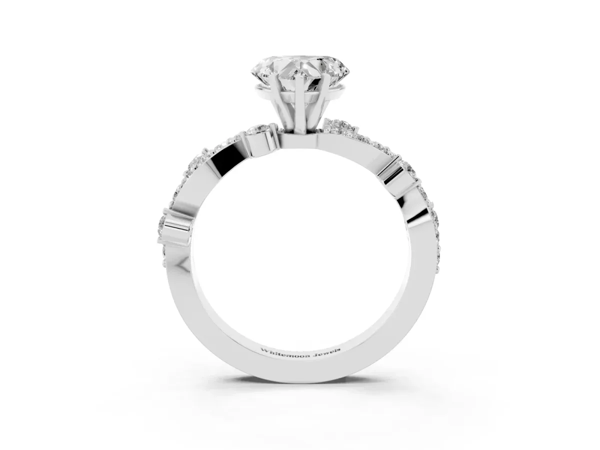 Heart Cut Cut Solitaire Diamond Twisted Band with Pave Setting White gold