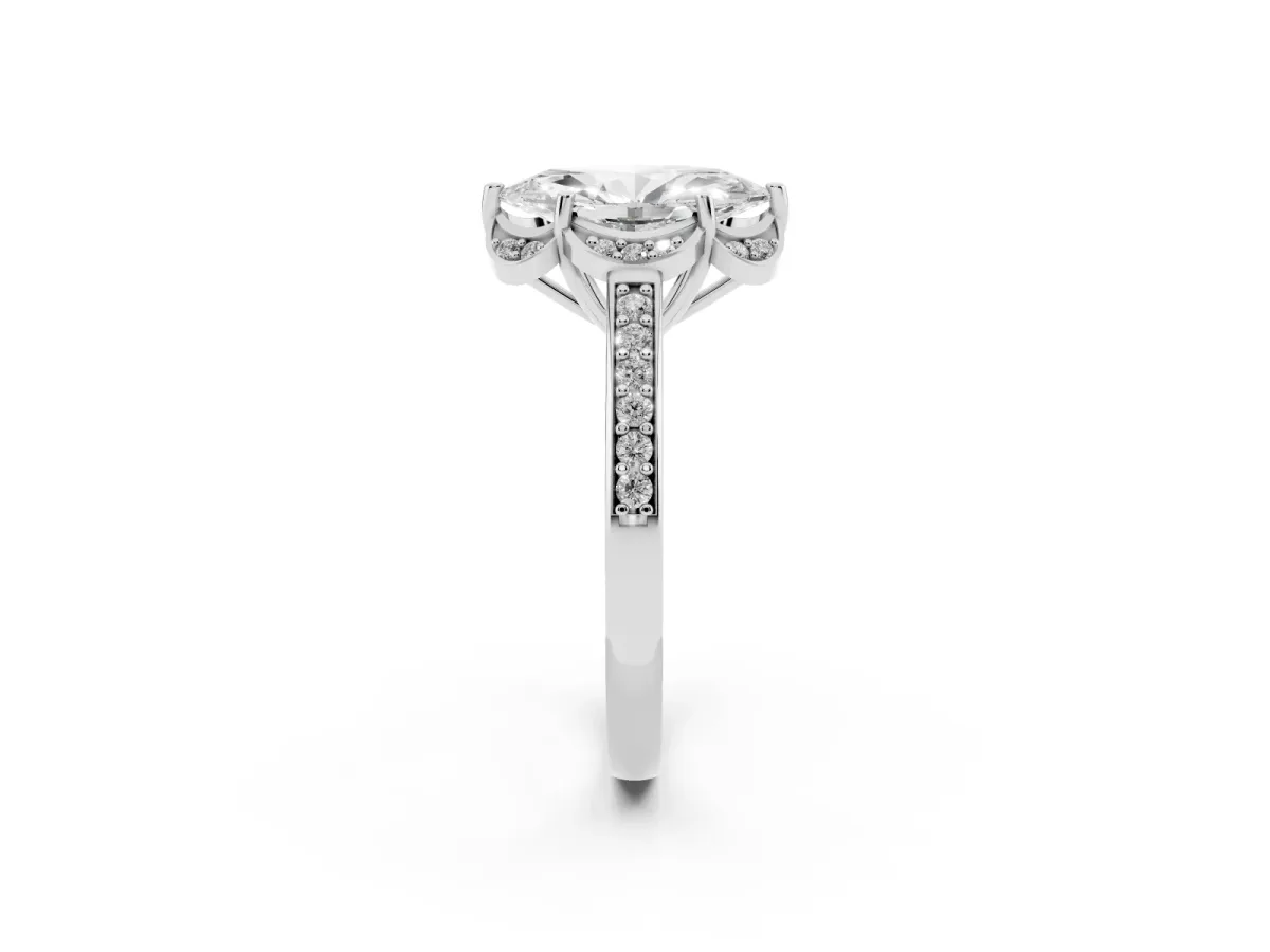 Marquise Cut Cut Halo Diamond Ring with Channel Set Band and Four-Prong Setting Platinum