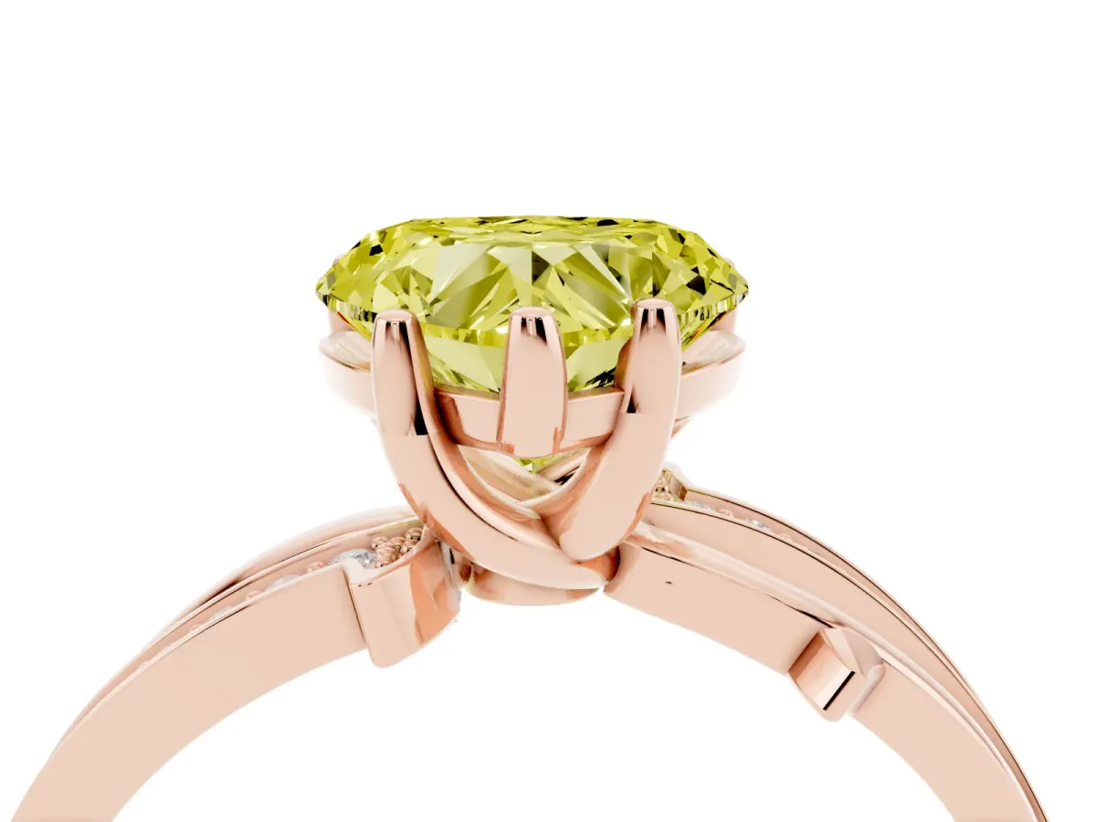 Fancy Yellow Heart Cut Solitaire Twist Band with Pavé Accents and Four-Prong Setting Rose gold