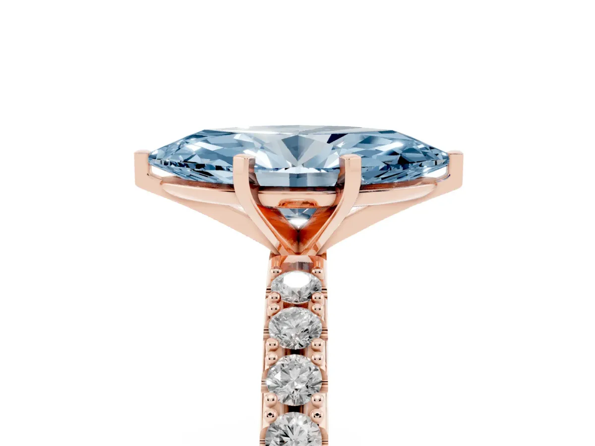 Fancy Blue Marquise Cut Diamond Solitaire Pavé Band with Four-Prong Setting Rose gold
