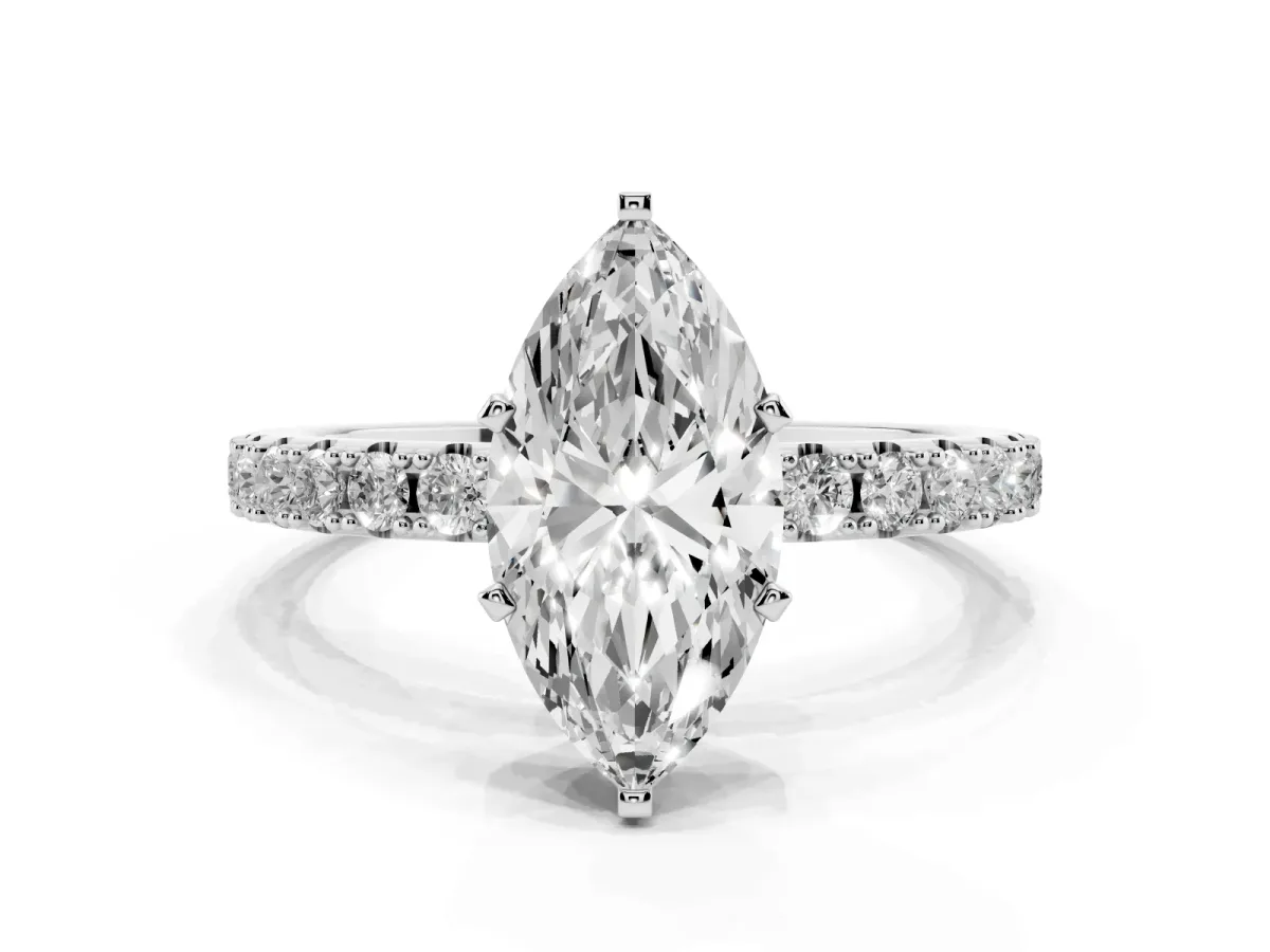 Marquise Cut Diamond Solitaire Pavé Band with Four-Prong Setting Platinum