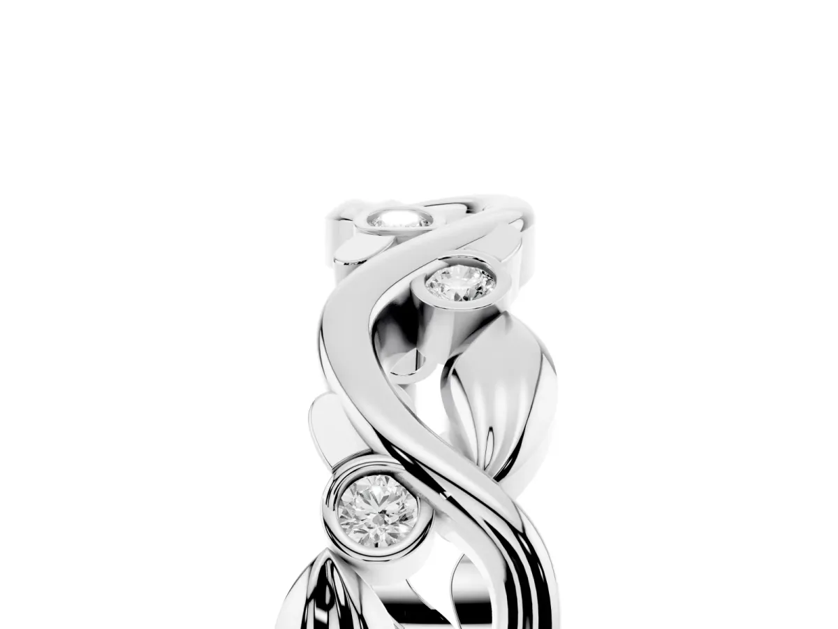 Round Diamond Leaf Eternity Band with Bezel Setting White gold