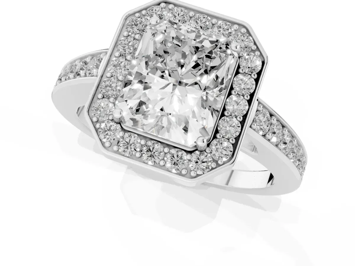Radiant Cut Halo Pavé Diamond Engagement Ring with Bezel Setting Platinum