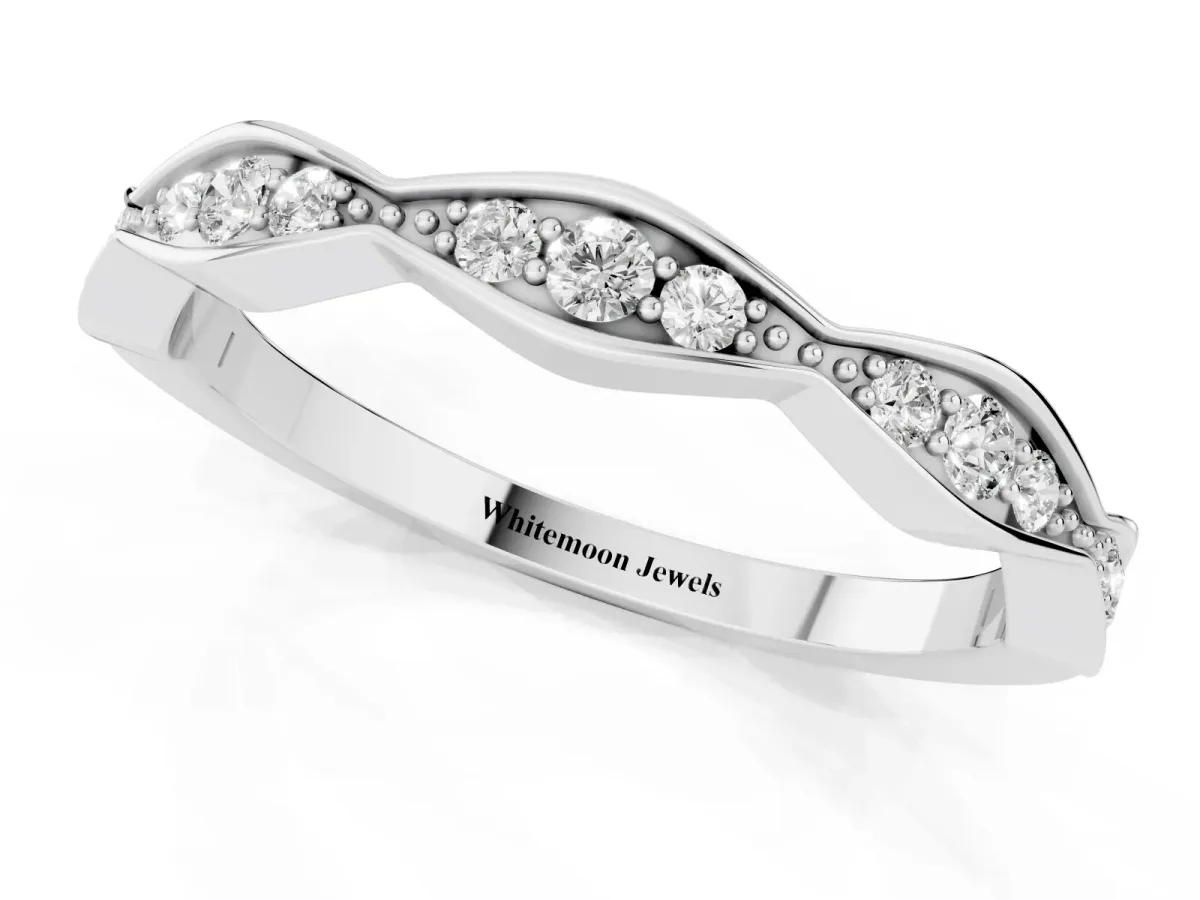 Round Diamond Scalloped Pavé Eternity Band Silver