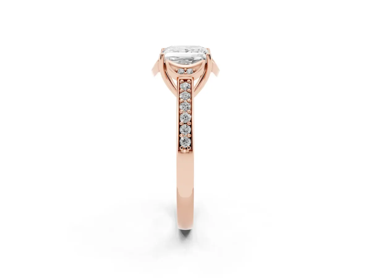 Princess Cut Cut Halo Diamond Ring with Channel Set Band and Four-Prong Setting Rose gold