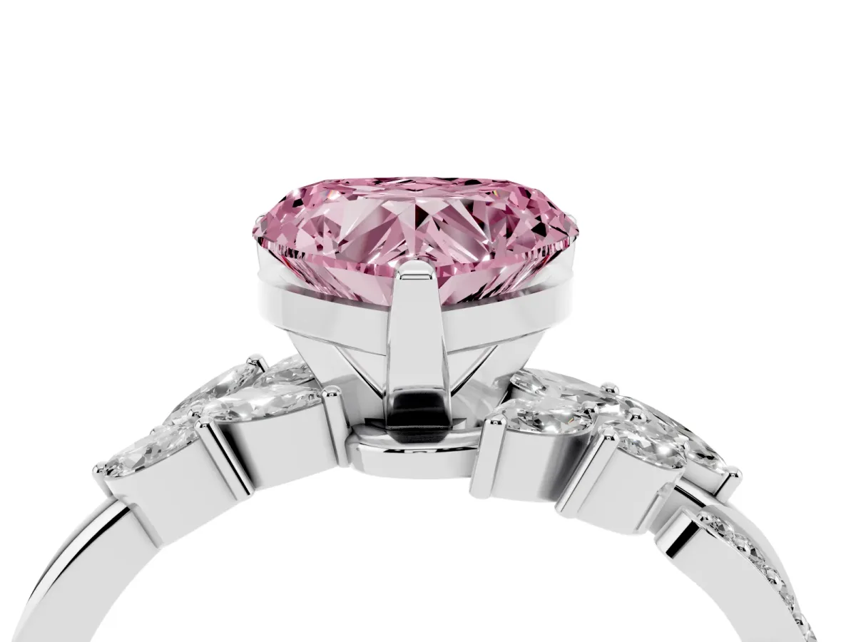 Fancy Pink Heart Cut Solitaire Marquise Twist Band with Six-Prong Setting Silver