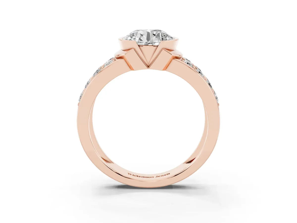Round Cut Brilliant Diamond Channel Set Wide Band Ring with Bezel Setting Rose gold