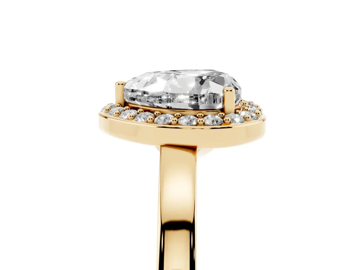 Heart Cut Halo Diamond Ring with Solitaire Band and Prong Setting Yellow gold