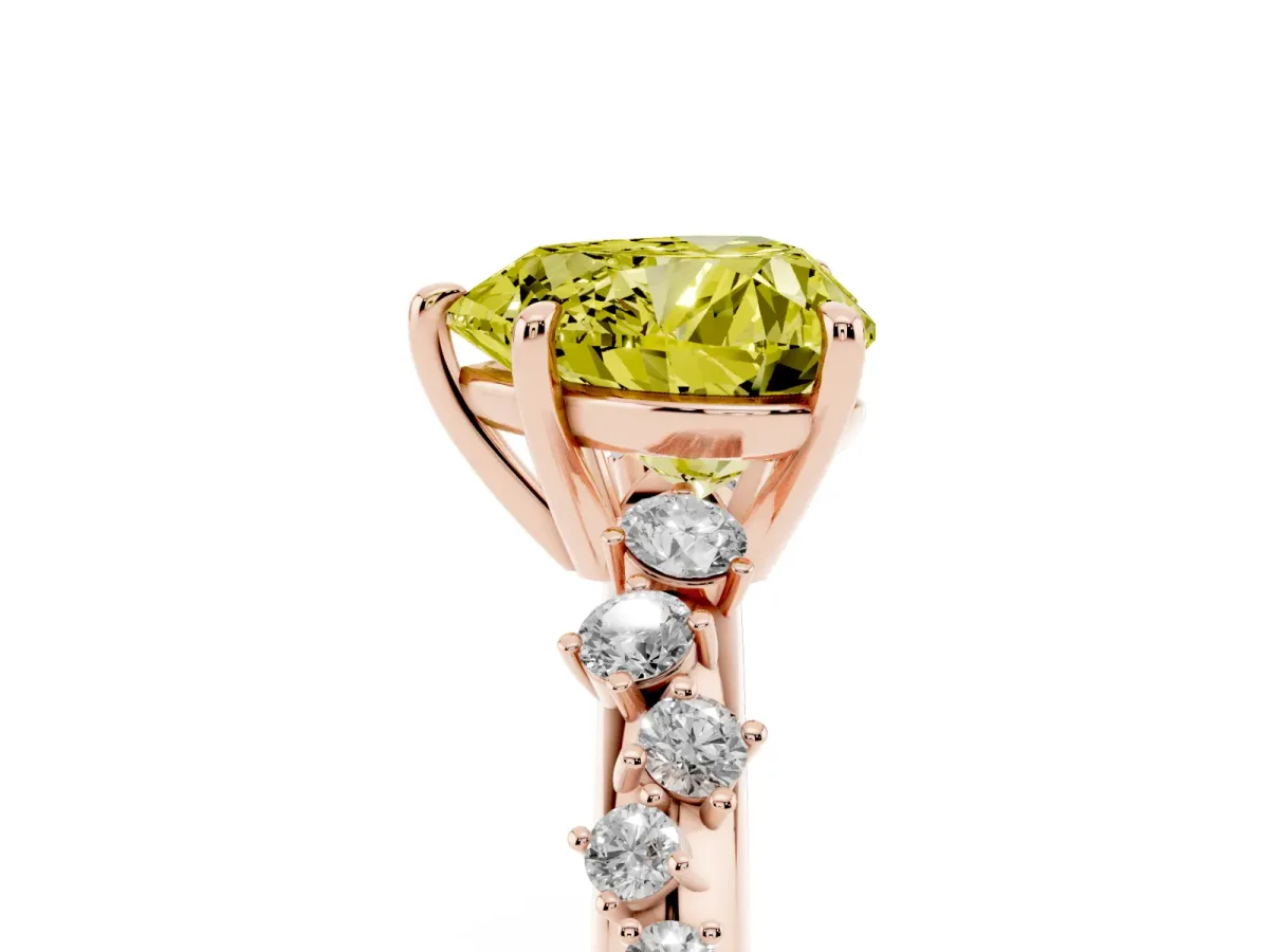 Fancy Yellow Heart Cut Diamond Cluster Side Stone Solitaire Ring with Prong Setting Rose gold